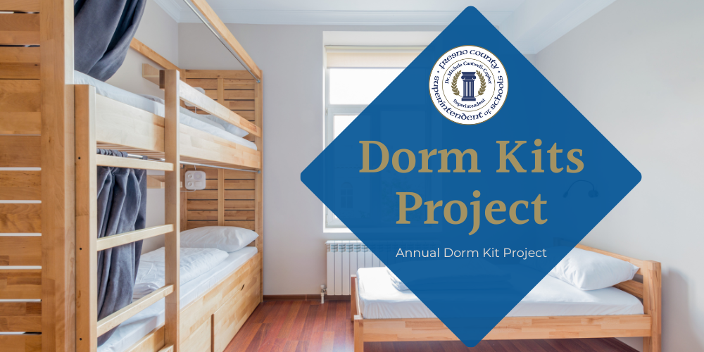 College dorms with wording "dorm kits project, annual dorm kit project"